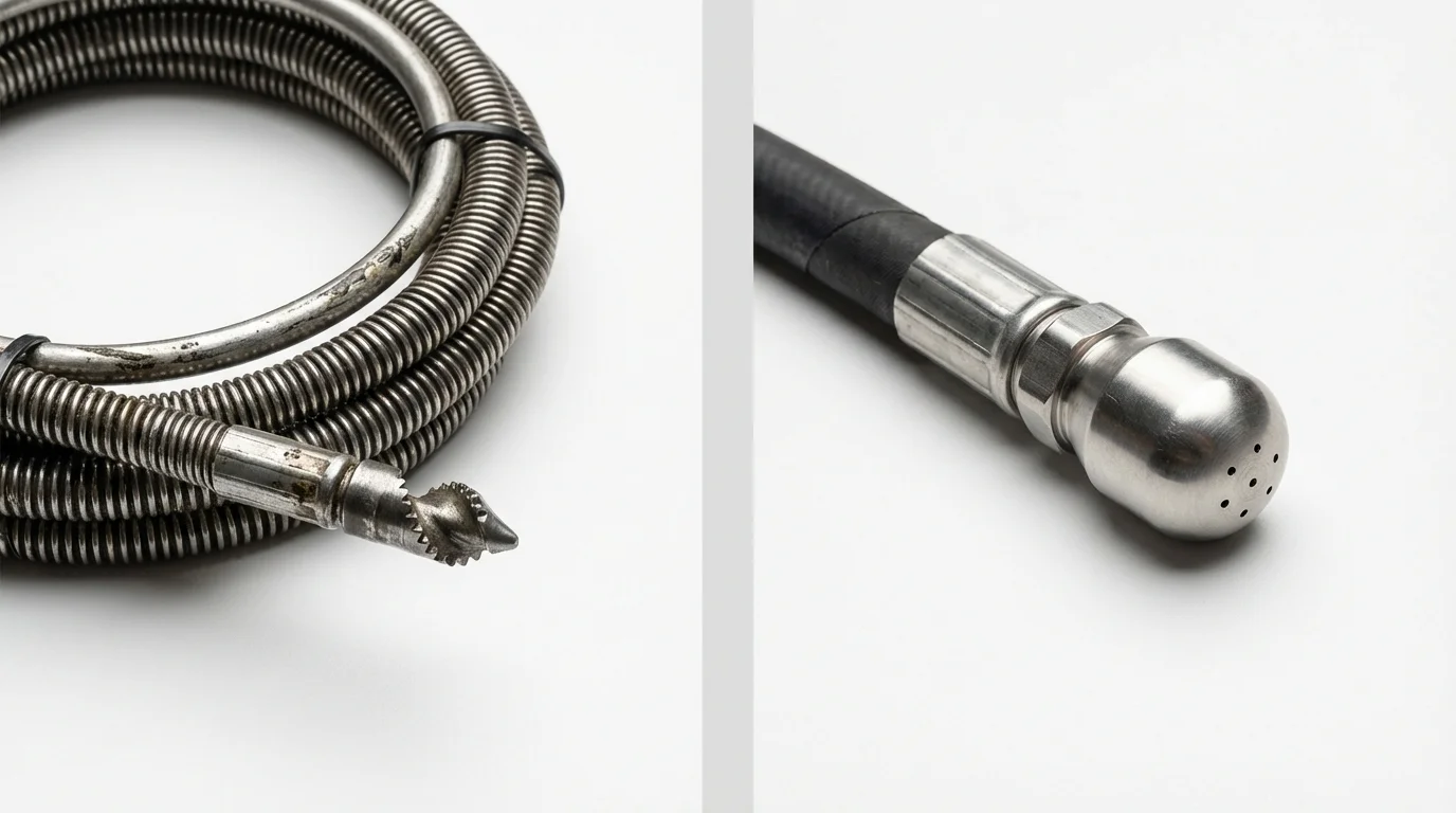 Drain snake cable and hydro jetting nozzle used for drain cleaning in Vandalia, IL